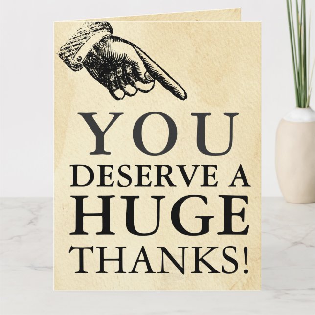Funny Vintage Hand Giant Thank You Card (Front)