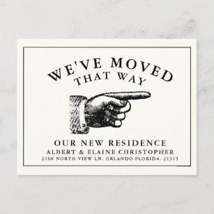 Funny Vintage Hand White New Address Announcement Postcard