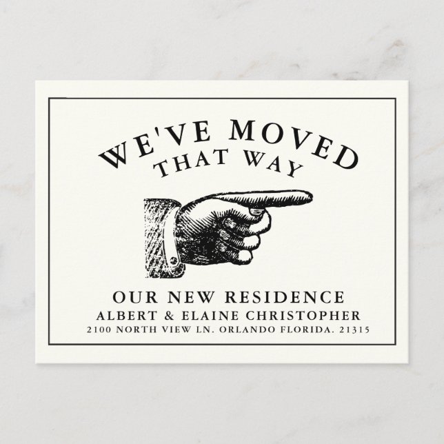 Funny Vintage Hand White New Address Announcement Postcard (Front)