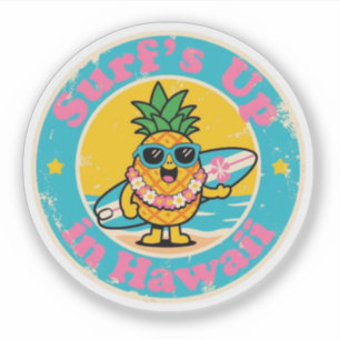 Funny Vintage Hawaii Pineapple Surfing Retro Sticker