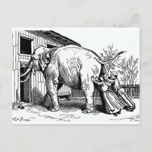Funny Vintage - Hopeless, Won't Fit Elephant Postcard