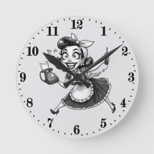 Funny vintage housewife round clock