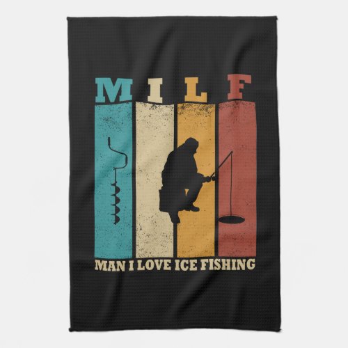 funny vintage ice fishing lovers kitchen towel