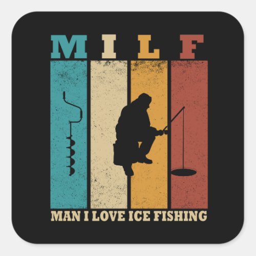 funny vintage ice fishing lovers square sticker