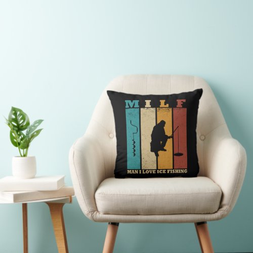 funny vintage ice fishing lovers throw pillow