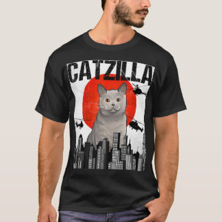 Funny Vintage Japanese Catzilla British Shorthair T-Shirt