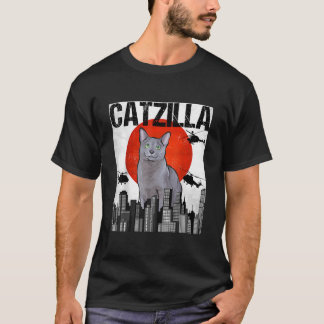 Funny Vintage Japanese Catzilla Russian Blue Cat T-Shirt