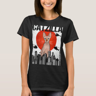 Funny Vintage Japanese Catzilla Sphynx Cat T-Shirt