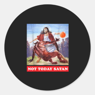 Funny Vintage Jesus Vs Satan Sketll - Not Today Sa Classic Round Sticker