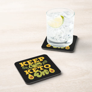 Funny Vintage Keep Calm and Keto on Funny Quote Beverage Coaster