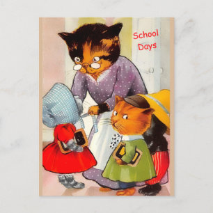 Funny Vintage Kittens Set for School, well, amost! Postcard