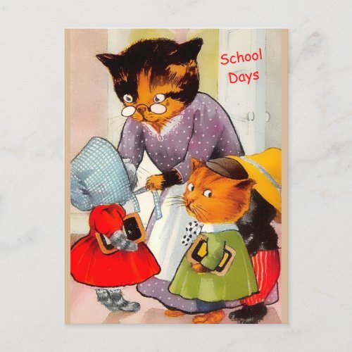 Funny Vintage Kittens Set for School well amost Postcard