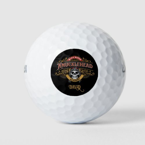 Funny Vintage Knucklehead Academy Skull   Golf Balls