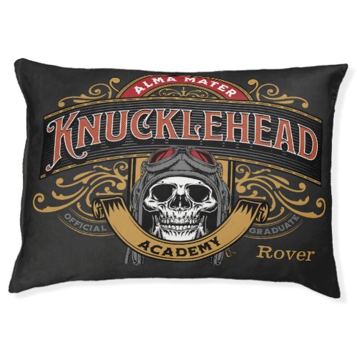 Funny Vintage Knucklehead Academy Skull    Pet Bed