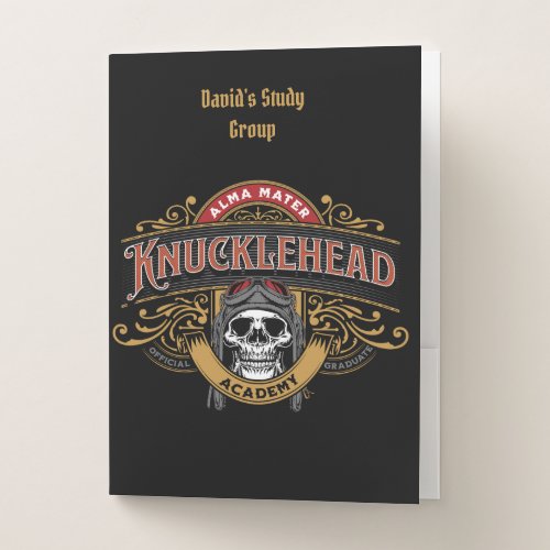 Funny Vintage Knucklehead Academy Skull   Pocket Folder