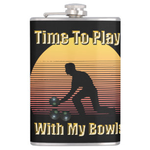 Funny Vintage Lawn Bowls Play Time, Hip Flask