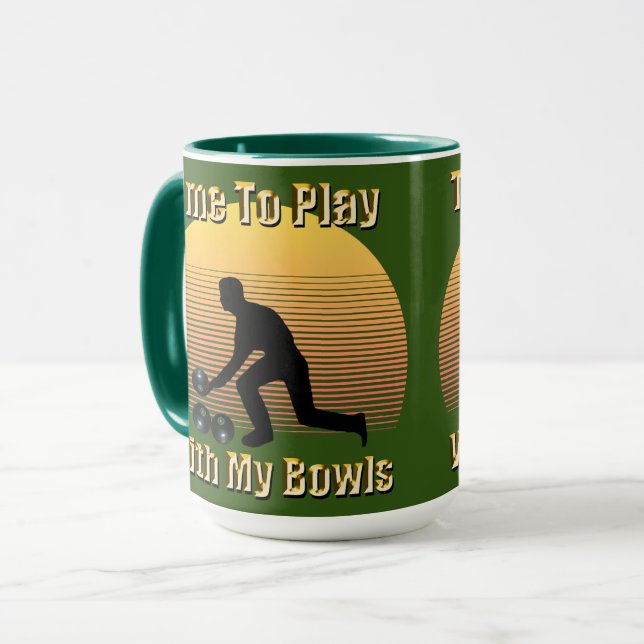 Funny Vintage Lawn Bowls Play Time, Mug (Front Left)