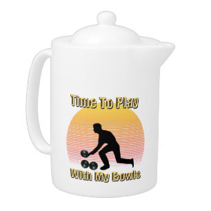 Funny Vintage Lawn Bowls Play Time, Teapot