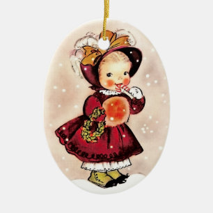 Funny Vintage Little Girl Custom Christmas  Ceramic Ornament