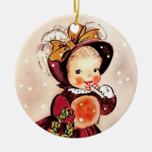 Funny Vintage Little Girl Custom Christmas  Ceramic Ornament