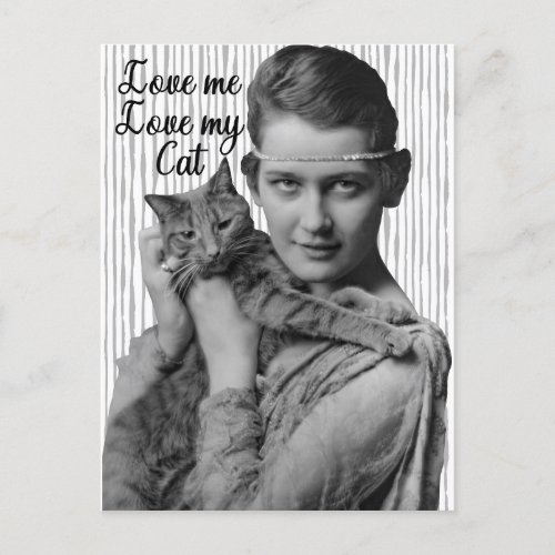 Funny Vintage Love Me Love My Cat Postcard