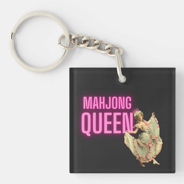 Funny Vintage Mahjong Queen  Keychain (Front)