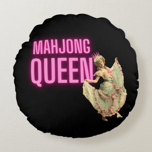 Funny Vintage Mahjong Queen  Round Pillow