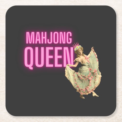 Funny Vintage Mahjong Queen  Square Paper Coaster