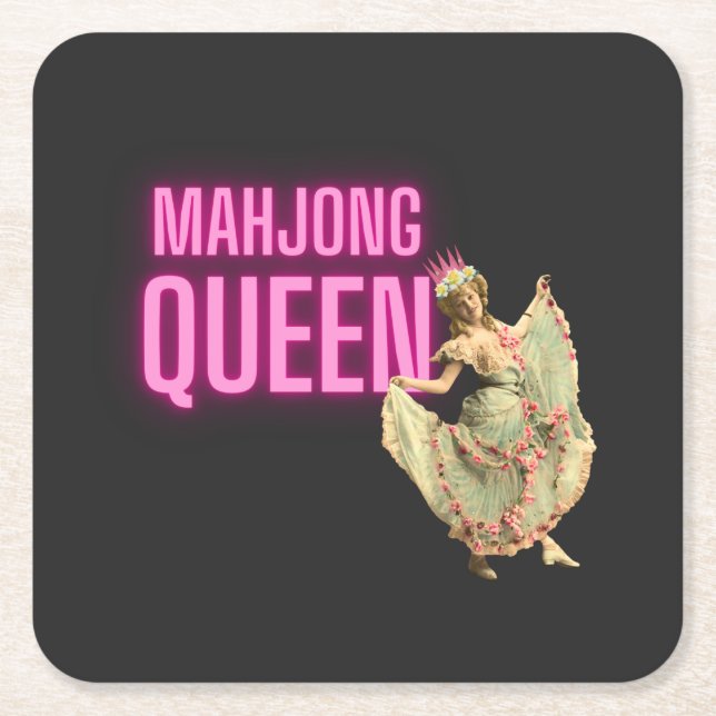 Funny Vintage Mahjong Queen  Square Paper Coaster (Front)