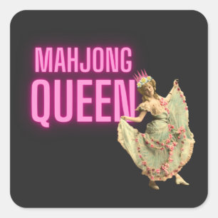 Funny Vintage Mahjong Queen Square Sticker