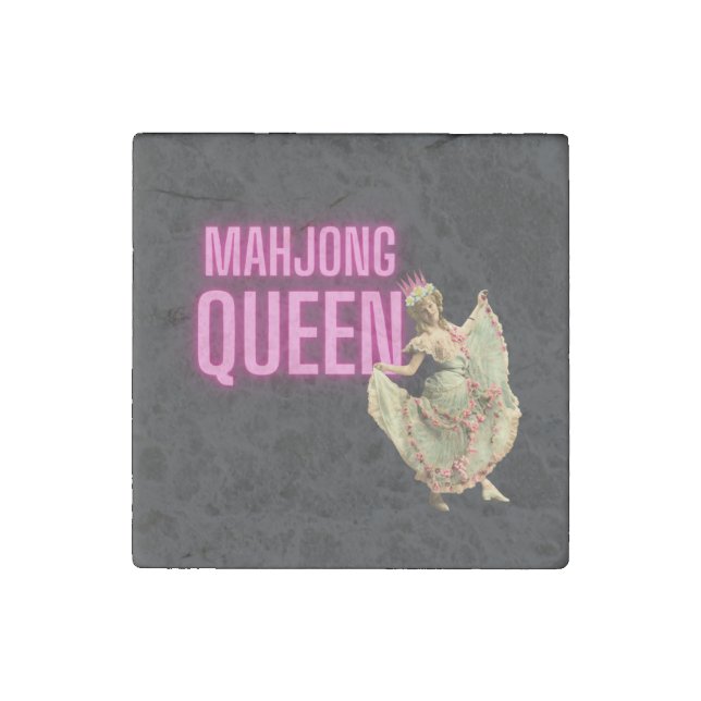 Funny Vintage Mahjong Queen  Stone Magnet (Front)