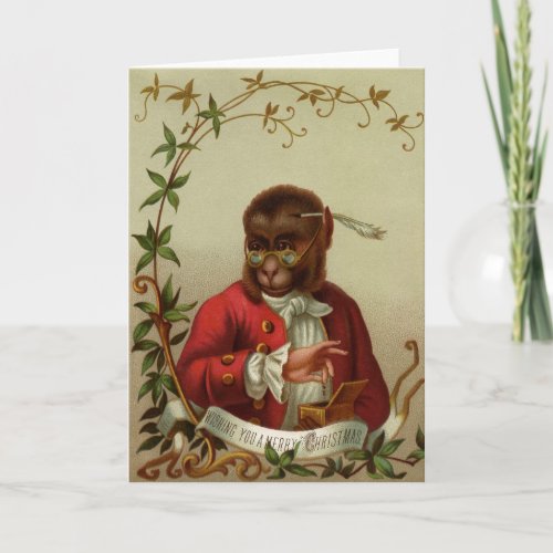 Funny Vintage Monkey Merry Christmas Holiday Card