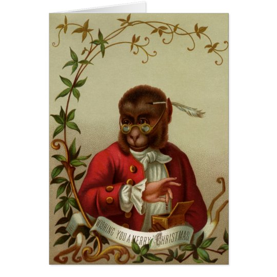 Funny Vintage Monkey Merry Christmas Holiday Card | Zazzle