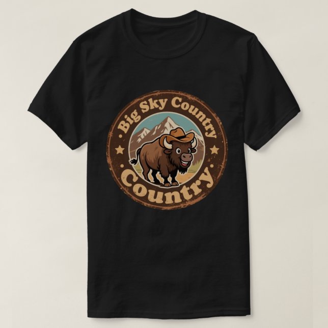 Funny Vintage Montana Bison Cowboy Hat T-Shirt (Design Front)