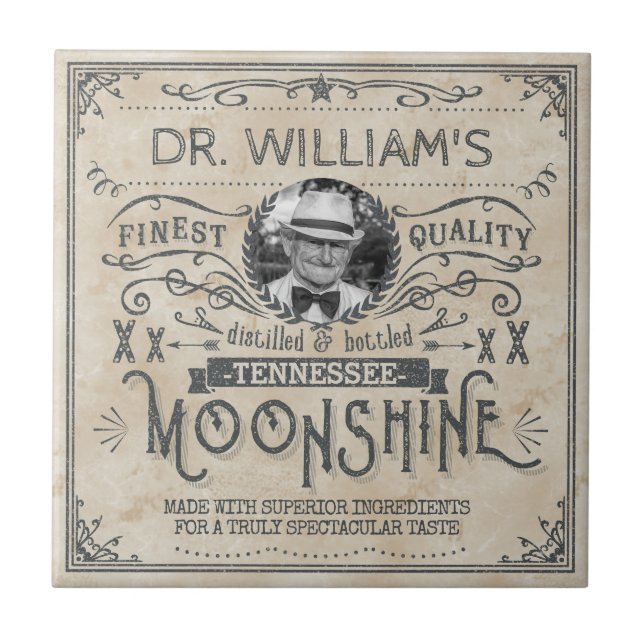 Funny Vintage Moonshine Hillbilly Medicine Custom Ceramic Tile (Front)