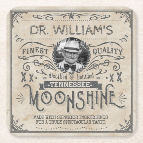 Funny Vintage Moonshine Hillbilly Medicine Custom Square Paper Coaster