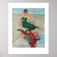 Funny Vintage Music Art Lobster Banjo Player Beach