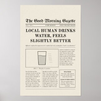 Funny Vintage Newspaper Hydration Poster