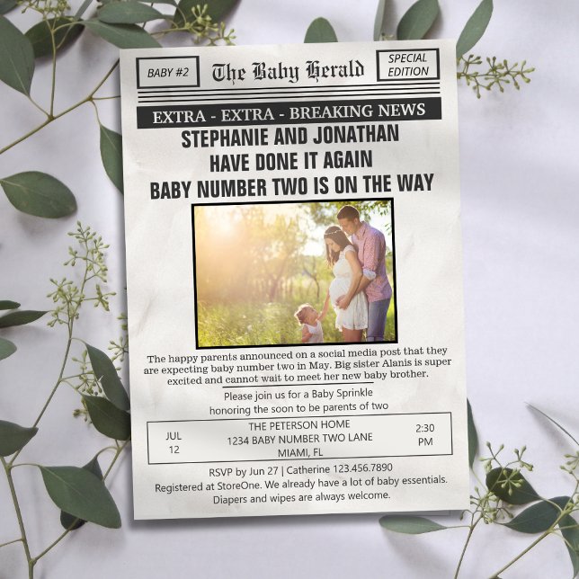 Funny Vintage Newspaper Photo 2nd Baby Sprinkle Invitation (Creator Uploaded)