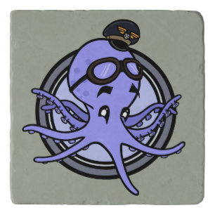 FUNNY VINTAGE OCTOPUS PILOT MARBLE STONE TRIVET