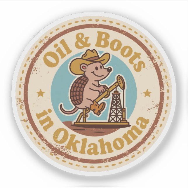 Funny Vintage Oklahoma Armadillo Cowboy Retro Sticker (Front)