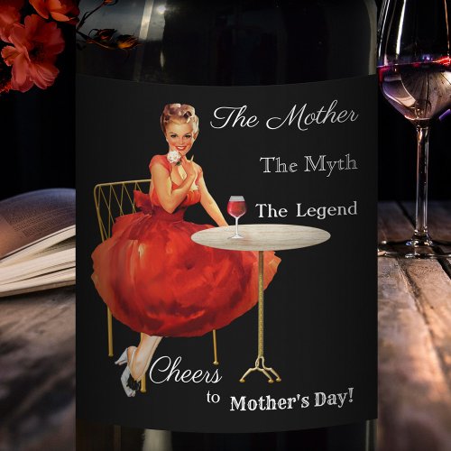 Funny Vintage Pin_Up Mothers Day Wine Label