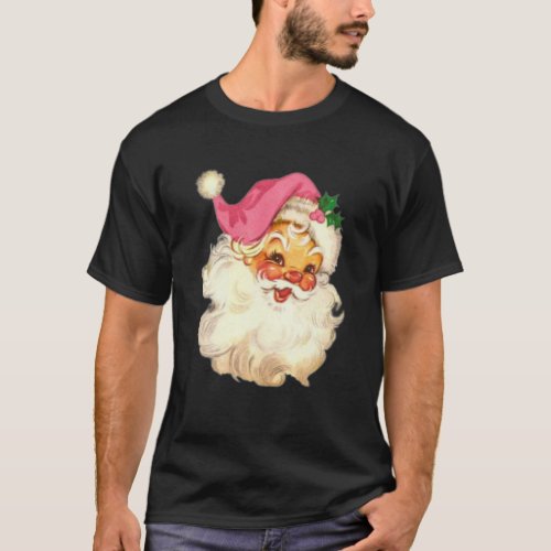 Funny Vintage Pink Santa Claus Pink Christmas Desi T_Shirt