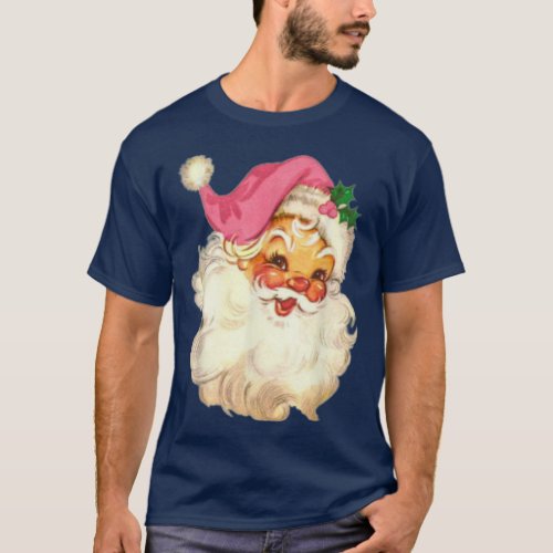 Funny Vintage Pink Santa Claus Pink Christmas Desi T_Shirt