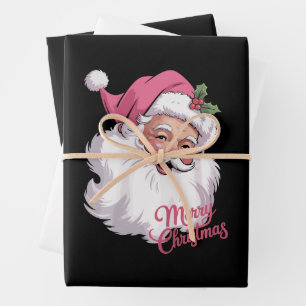 Funny Vintage Pink Santa Claus Pink Merry Xmas Wrapping Paper Sheets
