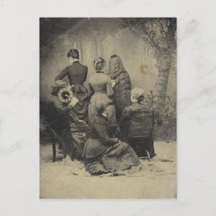 Funny Vintage Portrait of Victorian Family Postcard