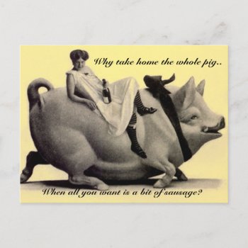 Funny Vintage Postcard Lady Riding A Pig Why Take by layooper at Zazzle