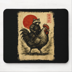 Funny Vintage Raccoon Rooster Chicken Japanese Uki Mouse Pad