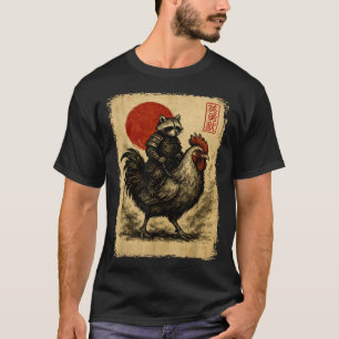 Funny Vintage Raccoon Rooster Chicken Japanese Uki T-Shirt