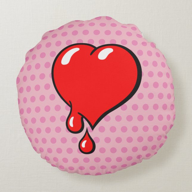 Funny Vintage Red Bleeding Heart Liberal Pop Art Round Pillow (Back)